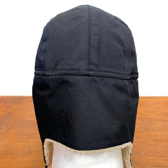 Lands' End Black Nylon Trapper Hat Ear Flaps Fudd Cap Fleece Lining Unisex S / M - Picture 8 of 8